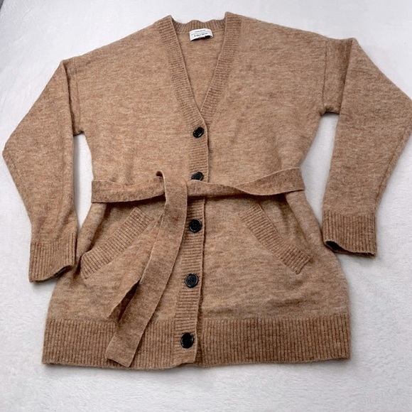 & Other Stories Sweaters - & Other Stories Paris Atelier XS Tan Mohair, Wool Blend Belted Cardigan Sweater